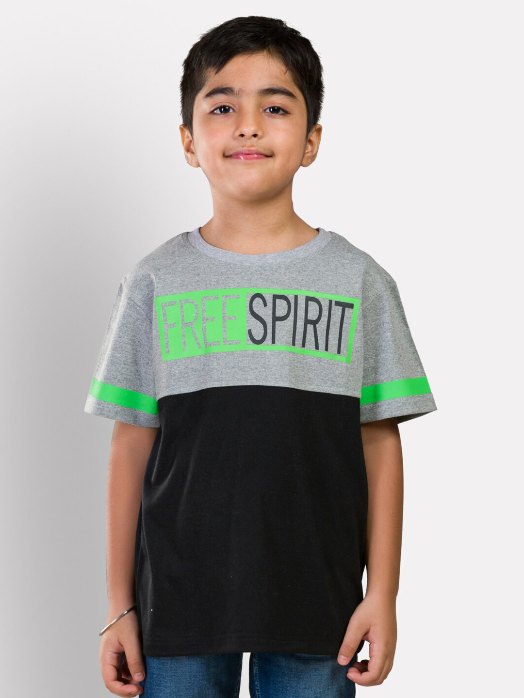 Growing Tree Kids Grey Colourblocked T-shirt