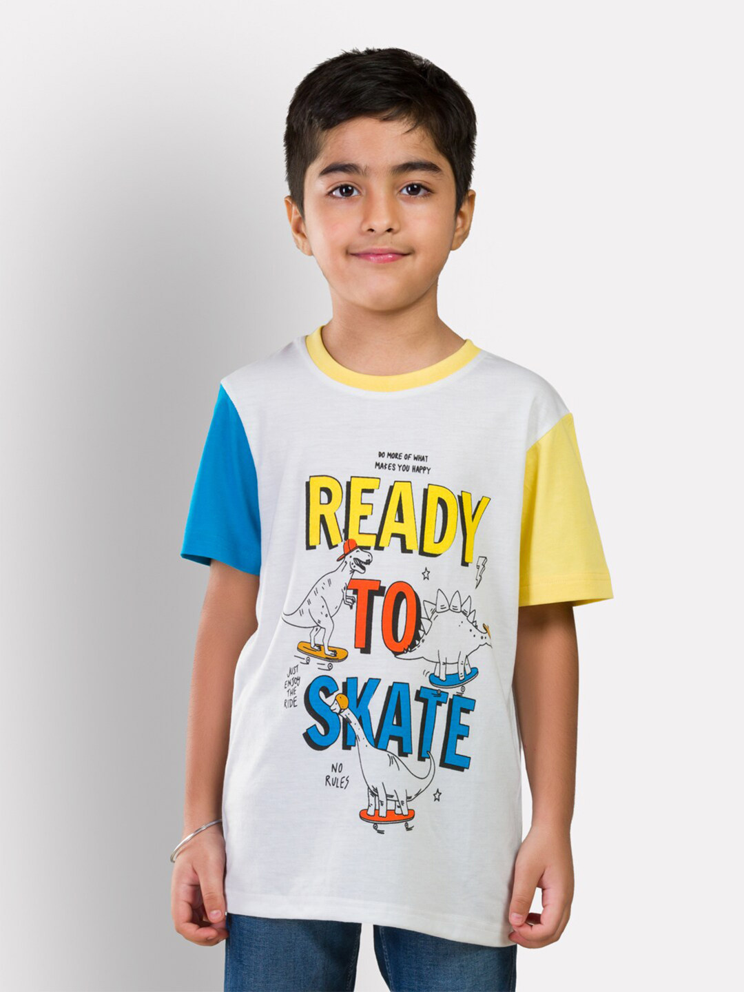 Growing Tree Kids White & Blue Typography Printed T-shirt