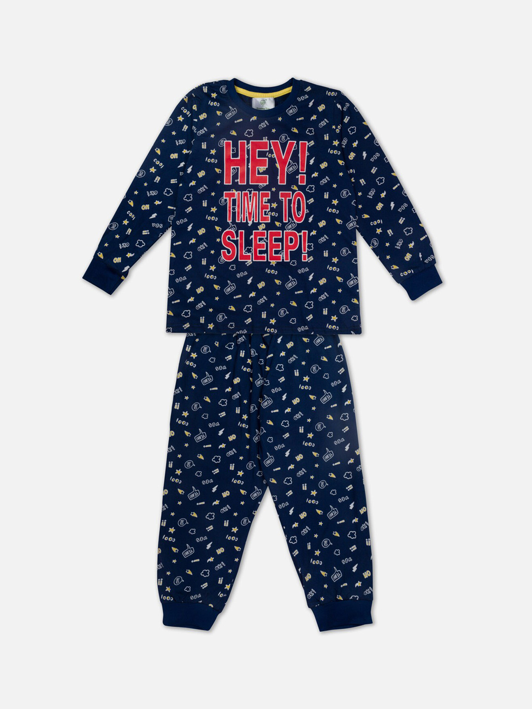 Growing Tree Unisex Kids Navy Blue & Red Pure Cotton Printed Night suit