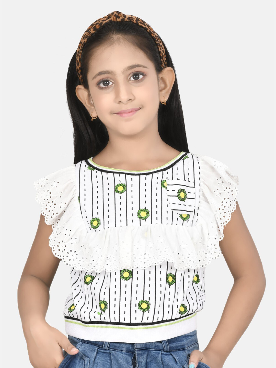 Growing Tree White & Green Floral Print Crop Top