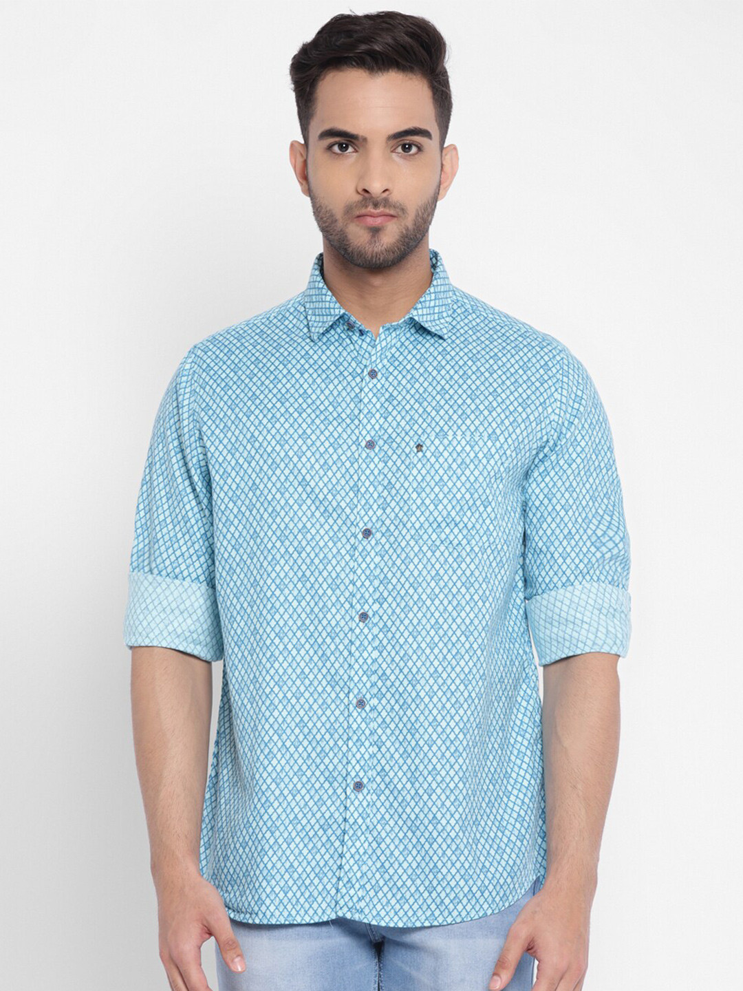 Turtle Men Blue Slim Fit Printed Casual Shirt