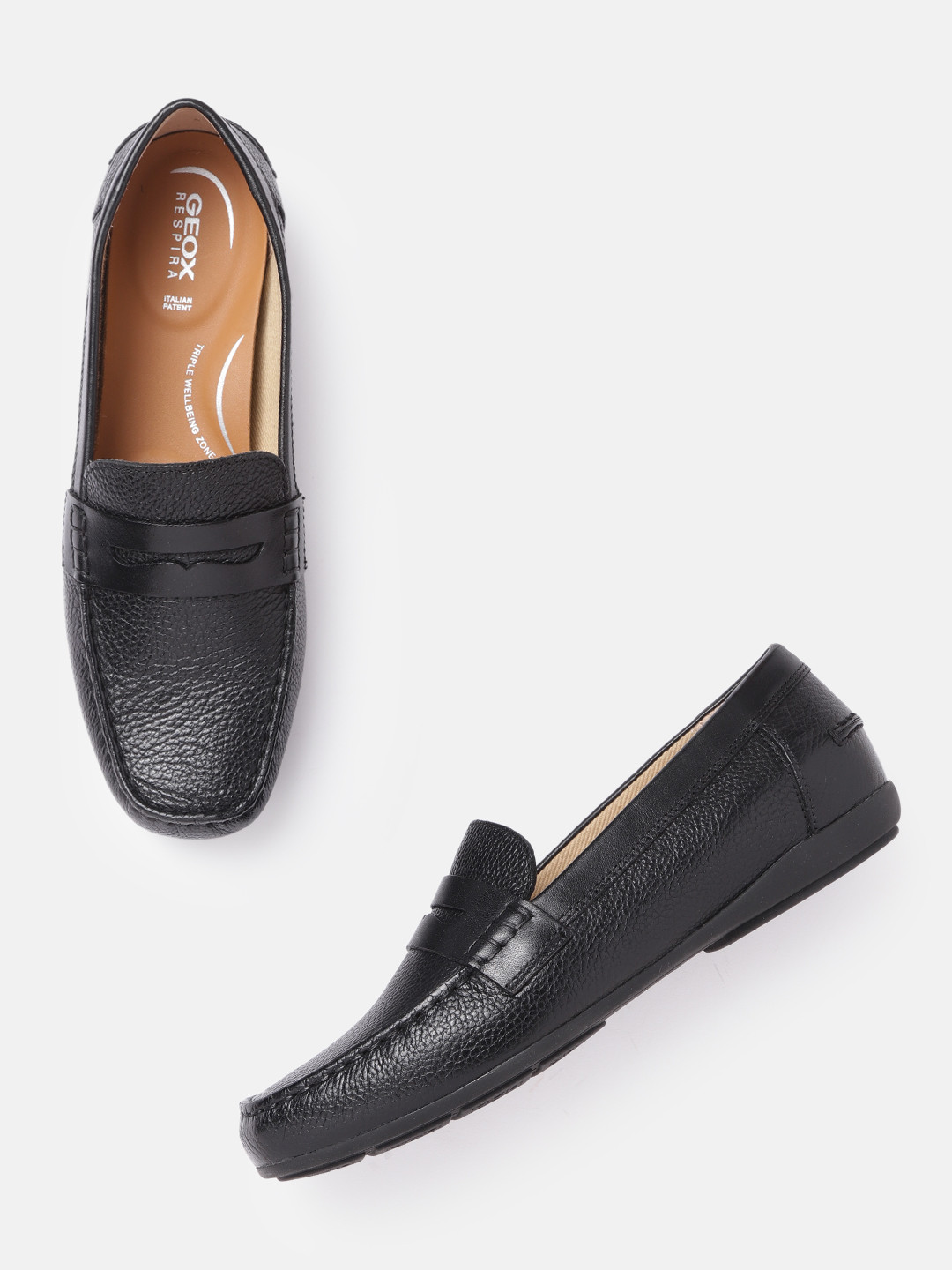 Geox Women Black Textured Leather Loafers