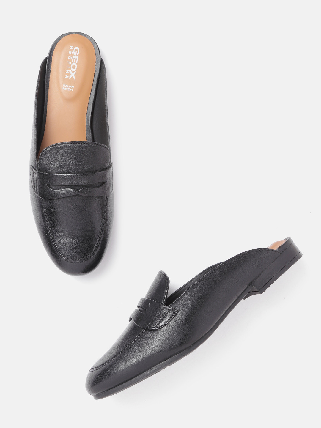 Geox Women Black Textured Leather Loafers