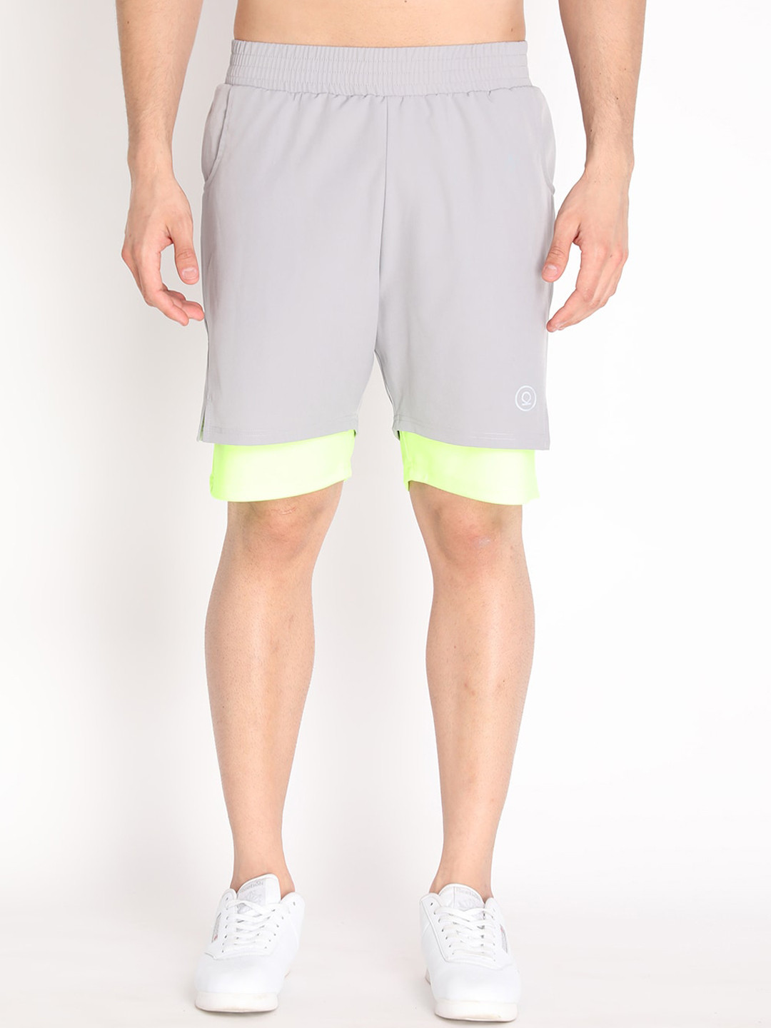 CHKOKKO Men Grey Solid Mid Rise  Double Layered Regular Fit Running Sports Shorts