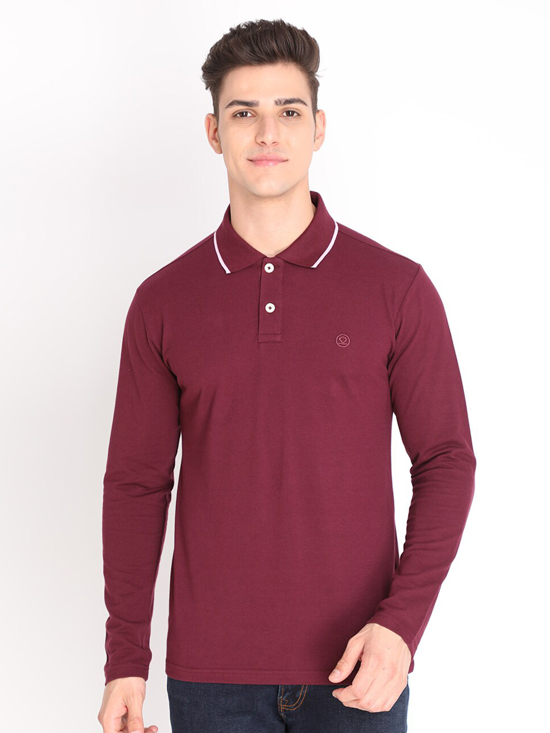 Chkokko Men Maroon Solid Polo Collar Cotton Regular Fit Outdoor T-shirt