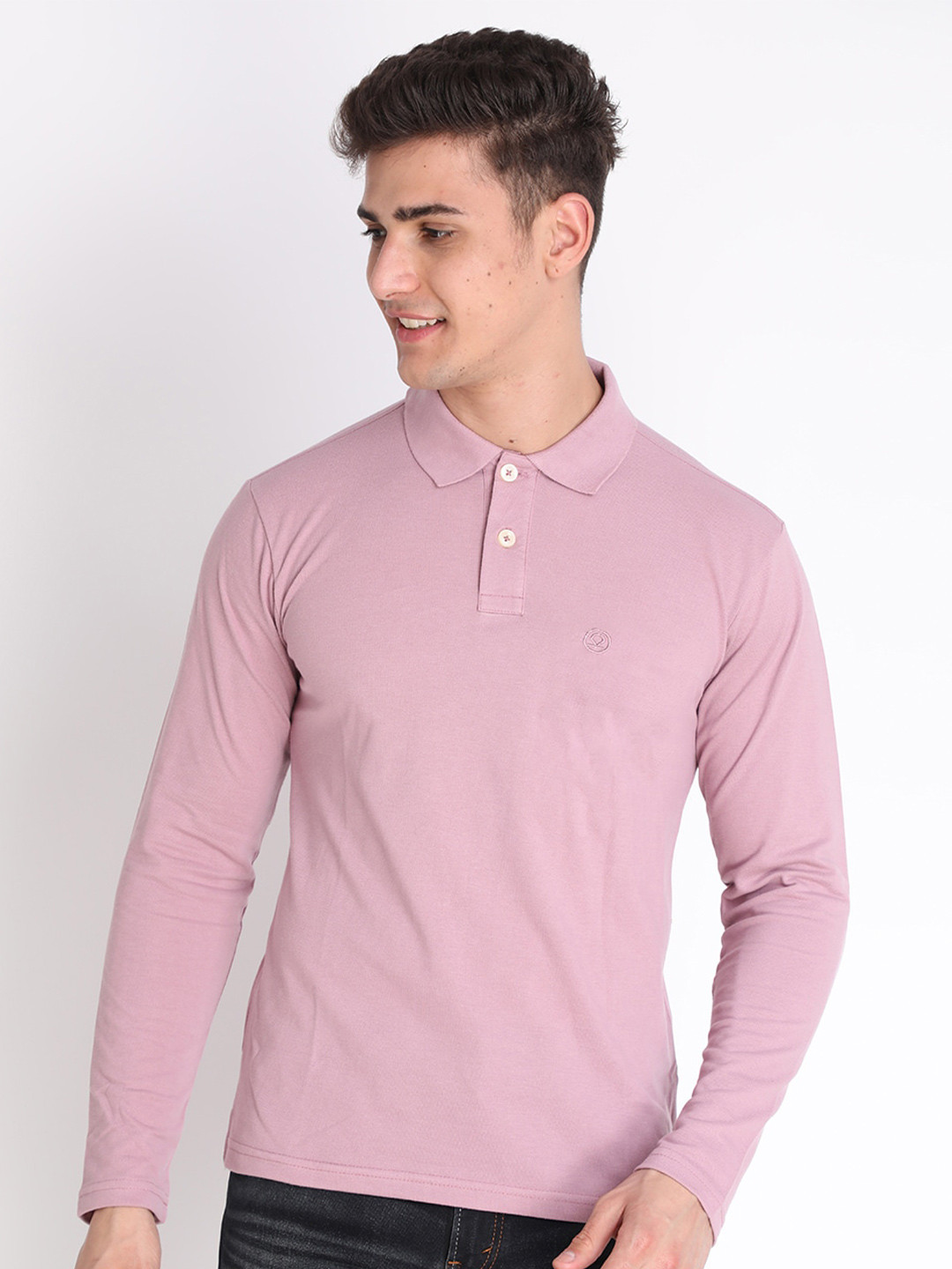 CHKOKKO Men Mauve Solid Polo Collar Cotton Regular Fit Outdoor T-shirt