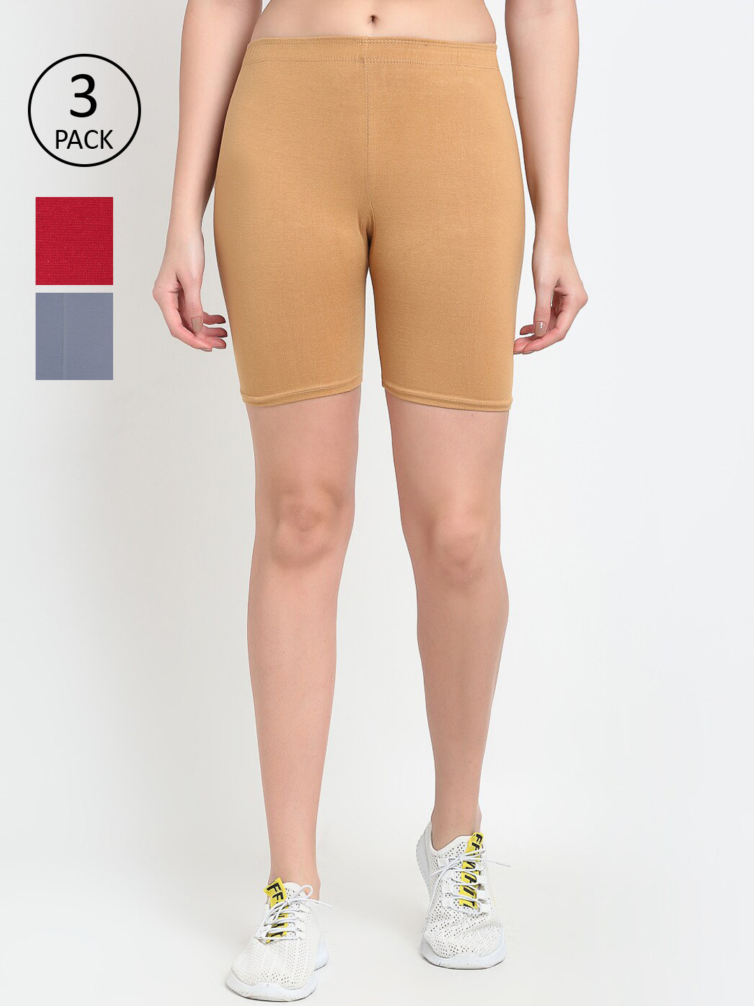 Jinfo Women Pack of 3 Grey & Nude-Coloured Cycling Shorts