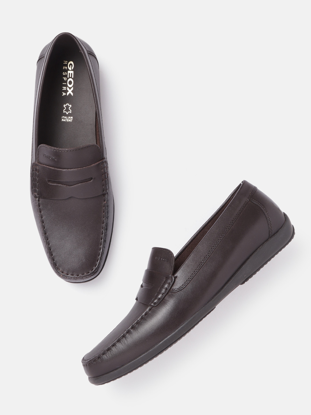 Geox Men Brown Textured Leather Driving Shoes