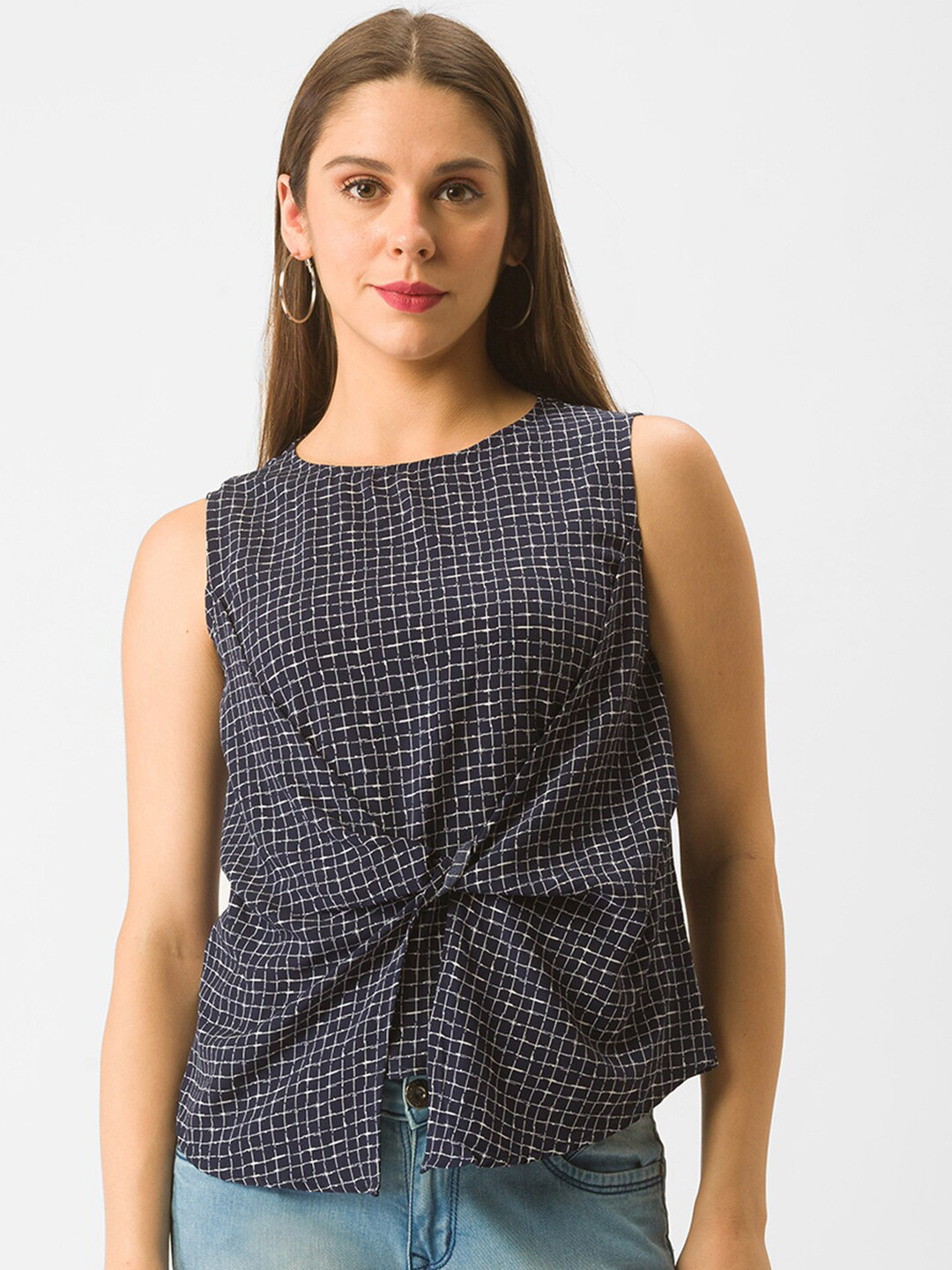Globus Navy Blue Checked Twisted Top