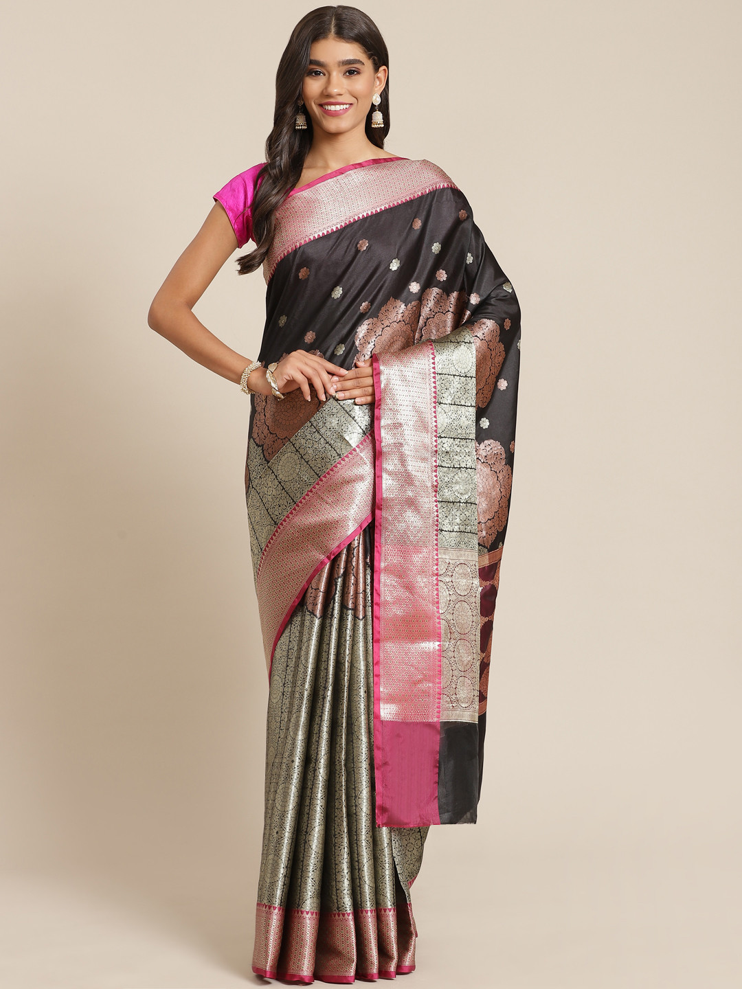 Banarasi Style Black & Green Woven Design Art Silk Banarasi Saree