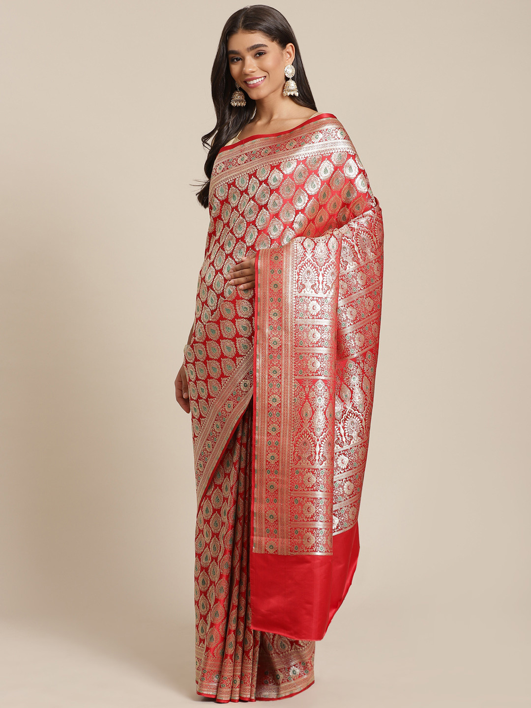 Banarasi Style Red & Gold-Toned Woven Design Art Silk Banarasi Saree
