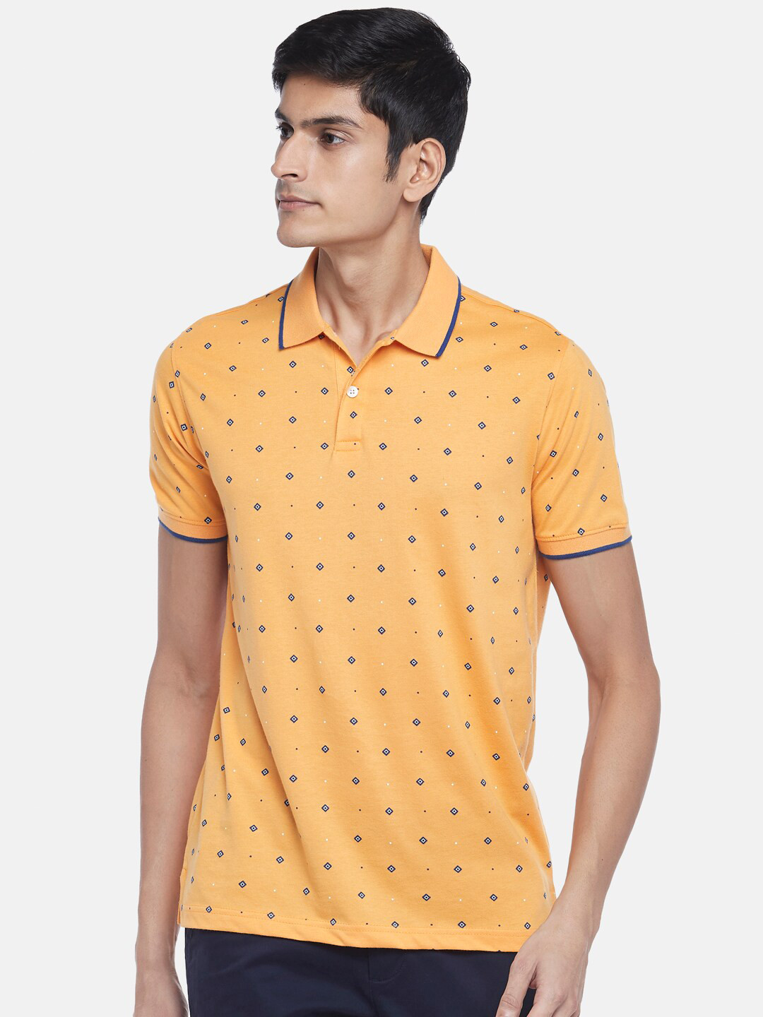 BYFORD by Pantaloons Men Orange & Blue Printed Polo Collar Slim Fit T-shirt