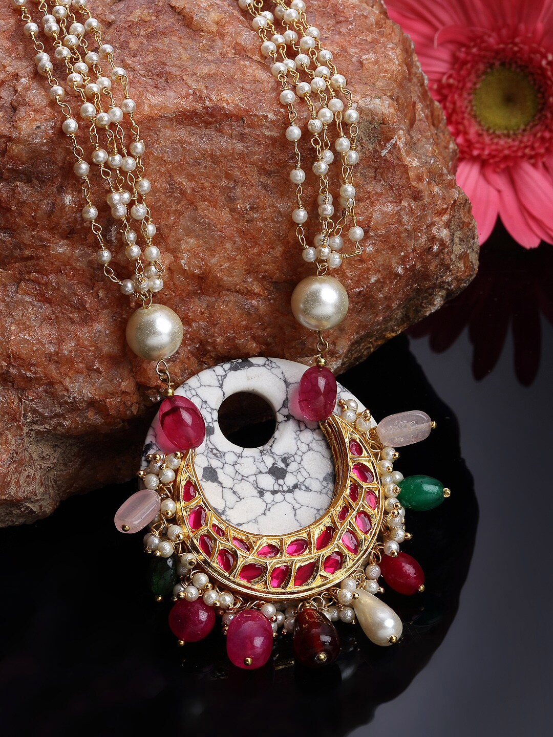 DUGRISTYLE Red Sterling Silver Gold-Plated Necklace