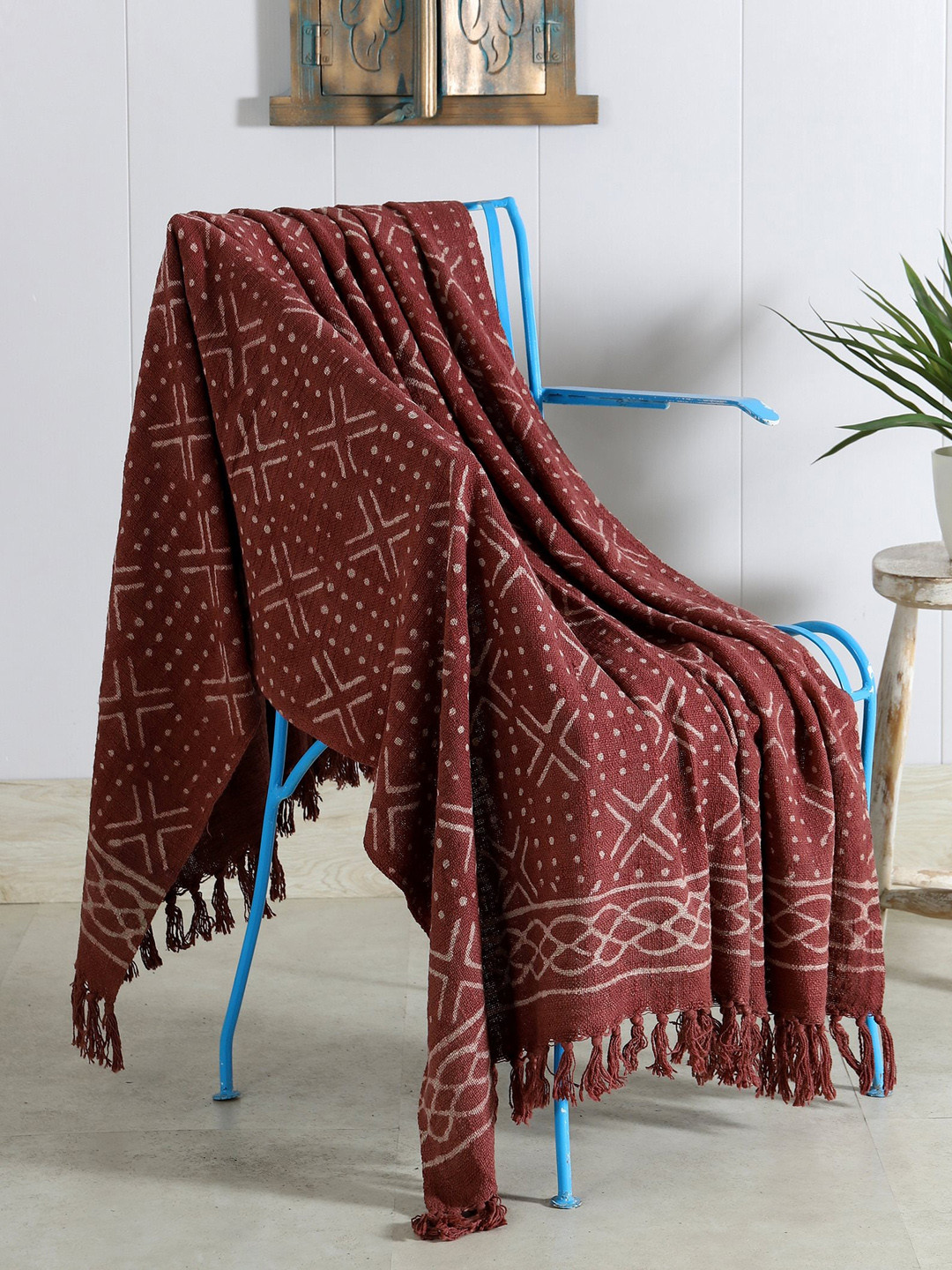 HANDICRAFT PALACE Brown Hand Block Printed Cotton Throw