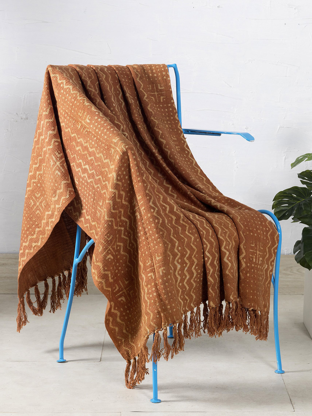 HANDICRAFT PALACE Brown & Beige Tribal Printed Cotton Blanket Throw