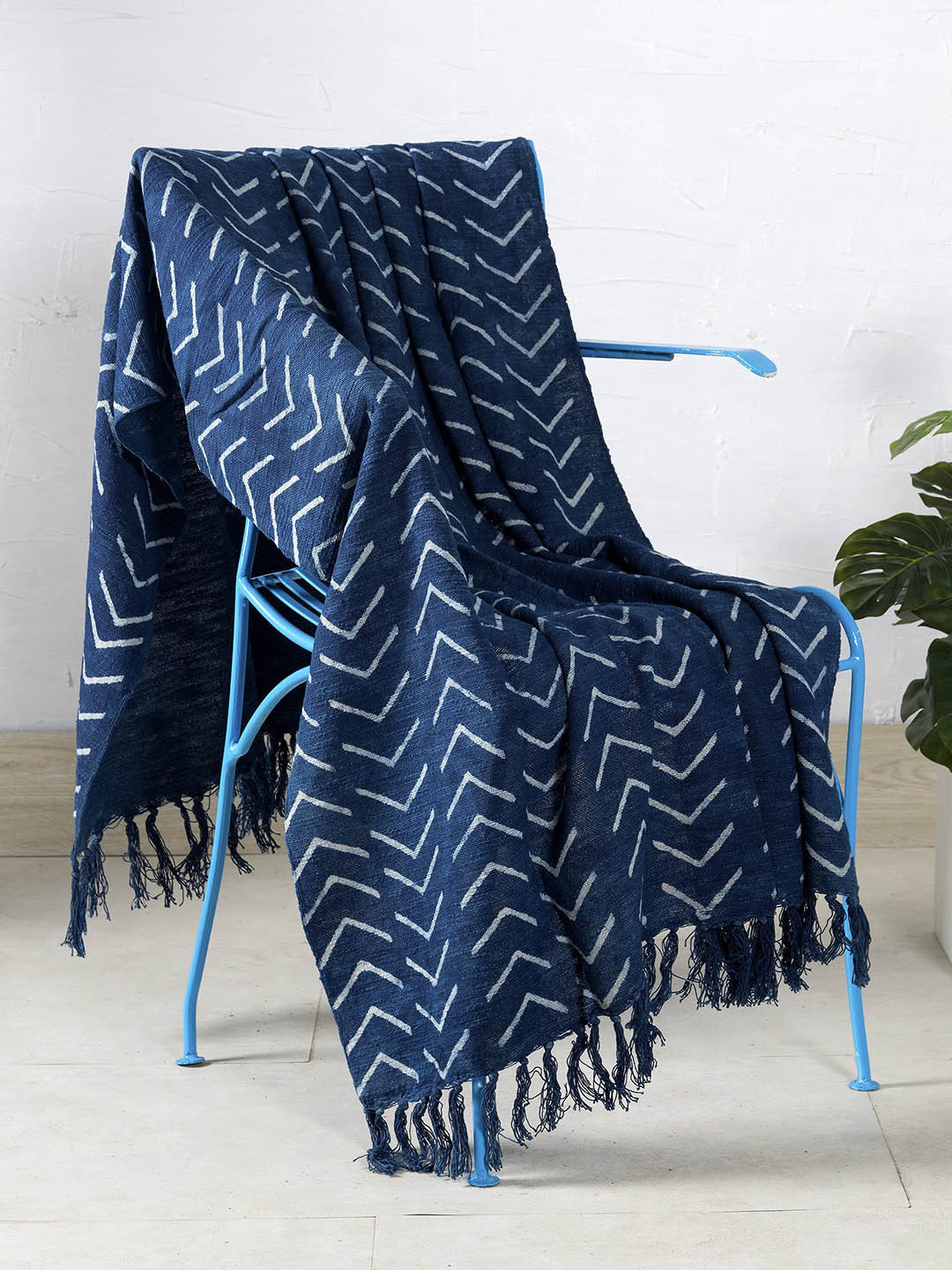 HANDICRAFT PALACE Blue Printed Cotton Couch Throw