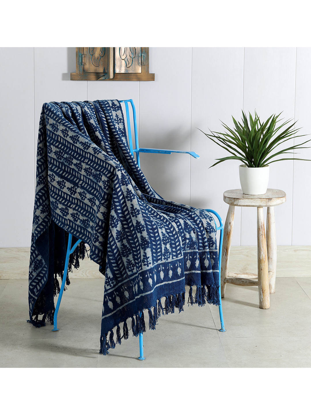 HANDICRAFT PALACE Blue Printed Cotton Blanket Throw