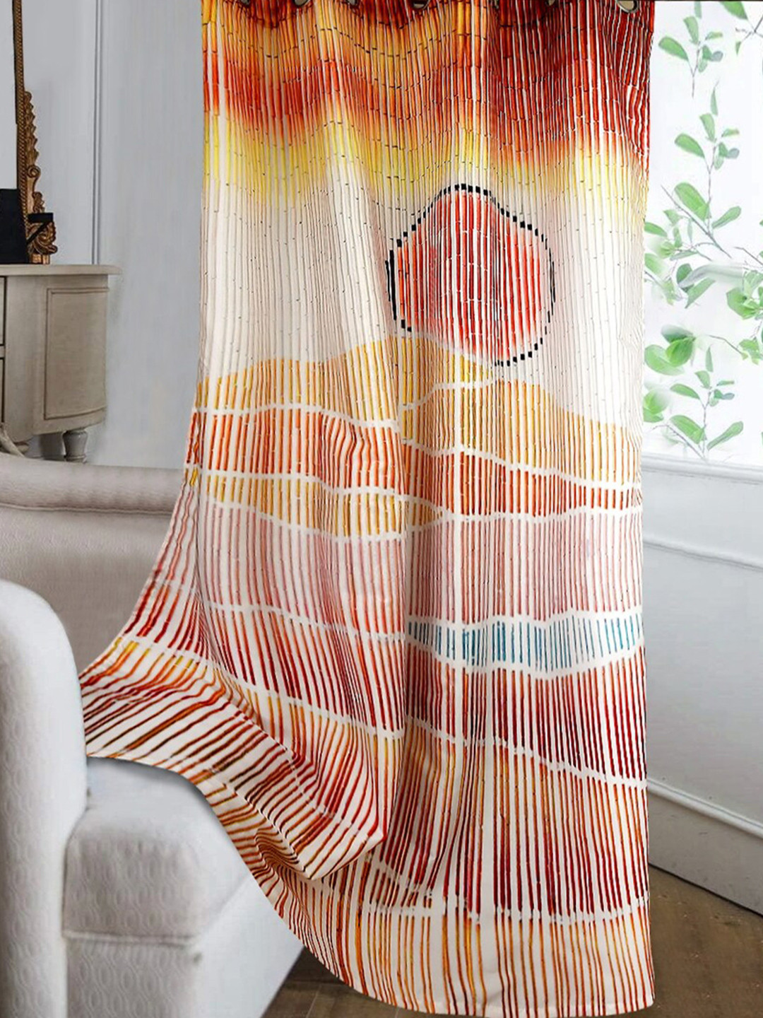 Cortina Red & Yellow Striped Single Silk Long Door Curtain