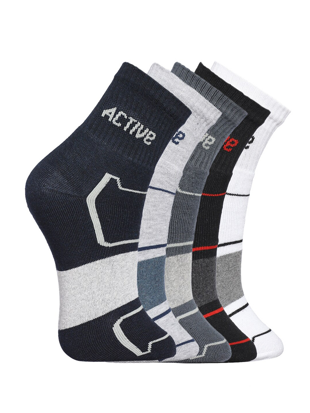 MARC Men Assorted Pack of 5 Cotton Ankle-Length Socks