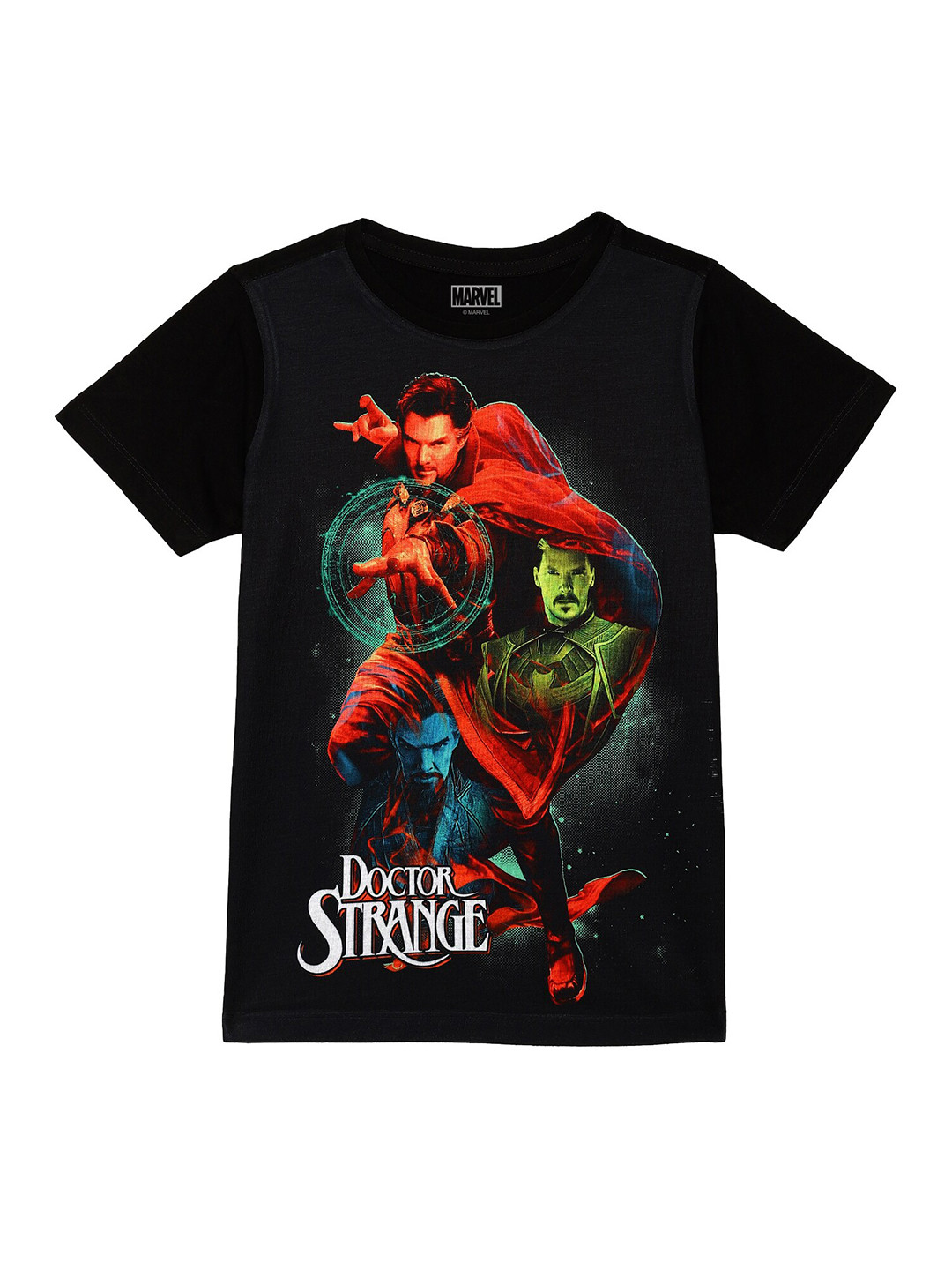 Marvel by Wear Your Mind Boys Black & Red Doctor Strange & Marvel Printed Cotton T-shirt