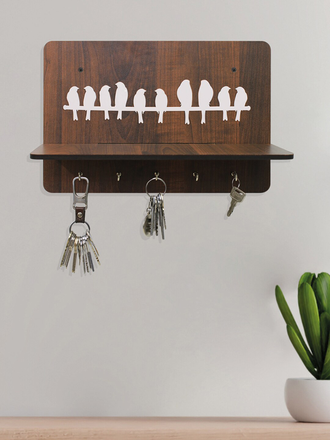 RANDOM Coffee Brown Ten Birds Textured Key Holder With 5 Hooks