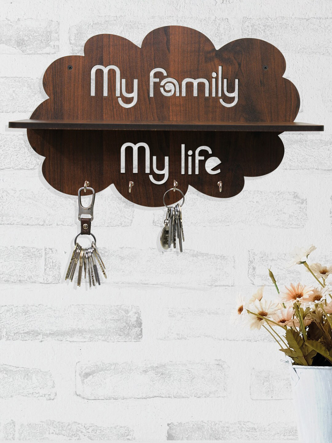 RANDOM Coffee Brown & White Wooden Key Holder