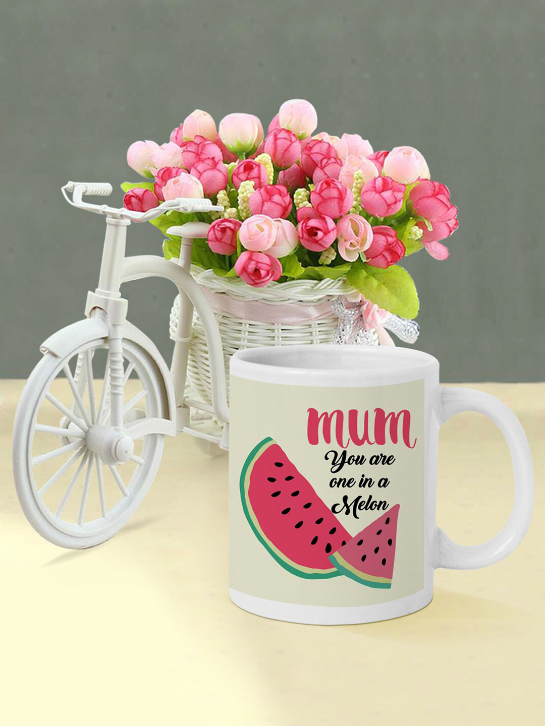 TIED RIBBONS White Coffee Mug with Cycle Vase Mother's Day Gift Set