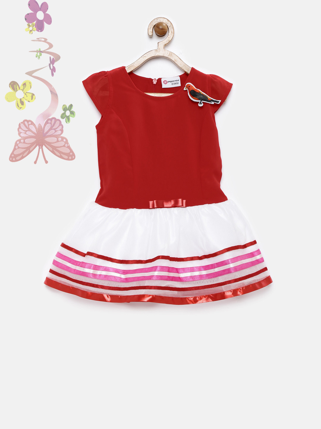 Peppermint Girls Red Solid Drop-Waist Dress