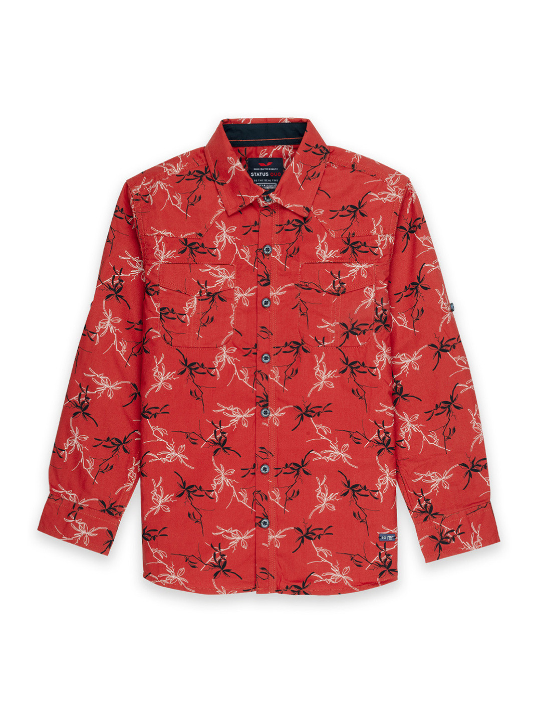 Status Quo Boys Brown Classic Regular Floral Printed Cotton Casual Shirt