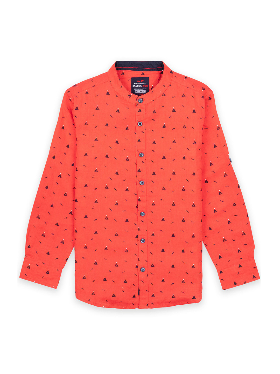 Status Quo Boys Coral Classic Regular Printed Cotton Casual Shirt