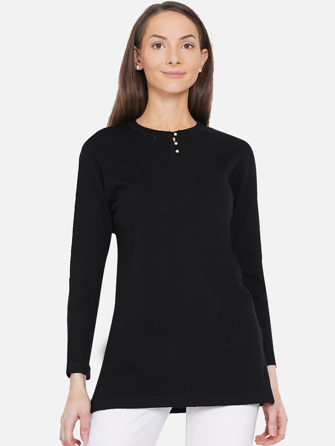 ARMISTO Women Black Woolen Monochrome Tunic