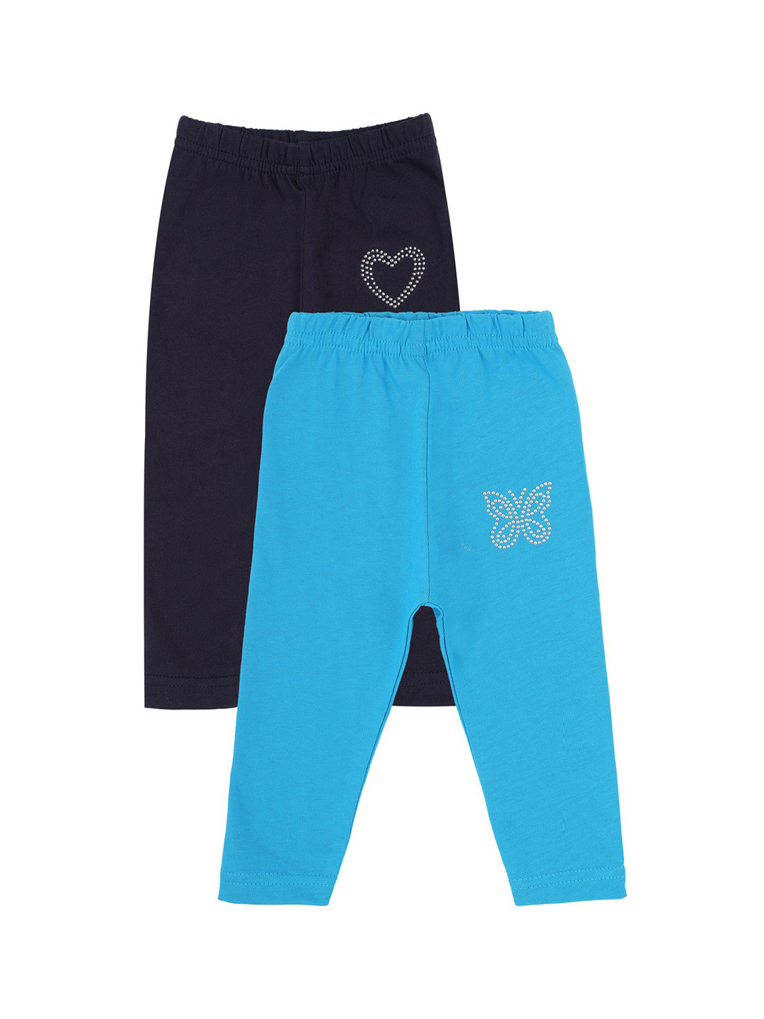 Bodycare Kids Girls Pack of 2 Blue & Navy Blue Regular Fit Solid Cotton Track Pants