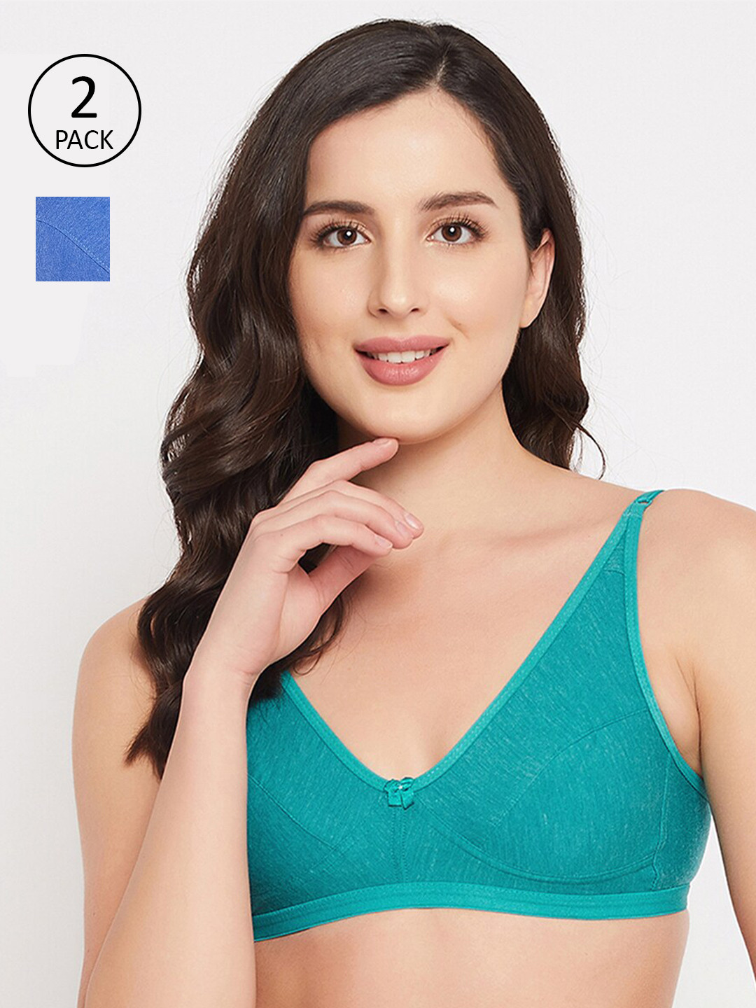 Clovia Set Of 2 Blue & Green Non Padded & Non Wired Solid Bra