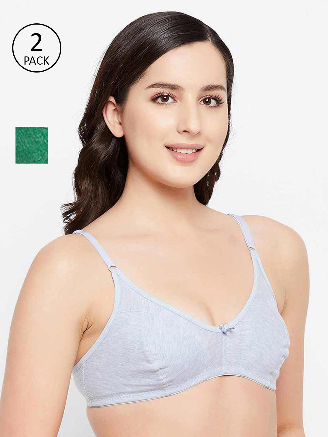 Clovia Set of 2 Grey & Green Non Padded Cotton Bra