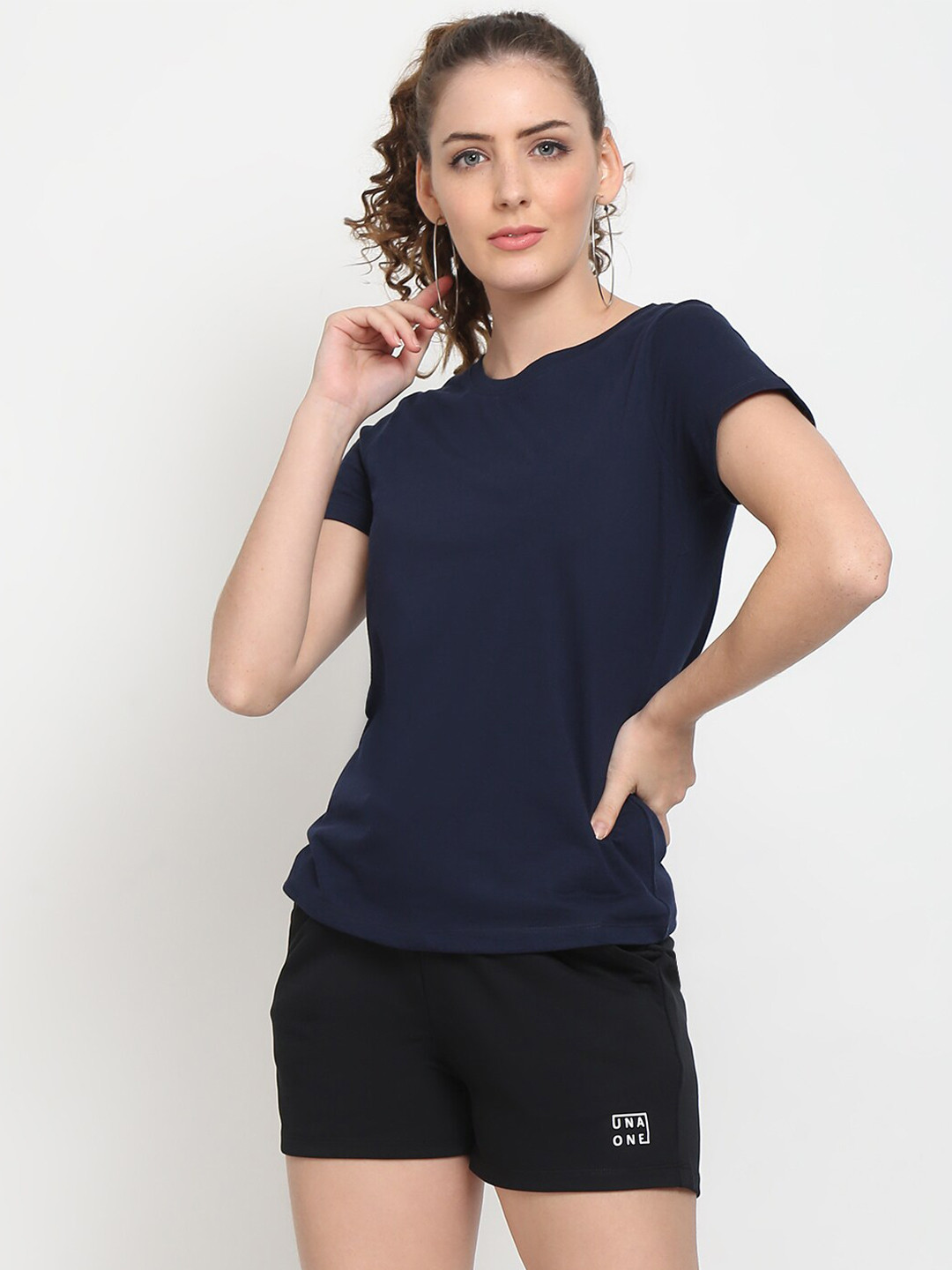 UnaOne Women Navy Blue T-shirt with Shorts