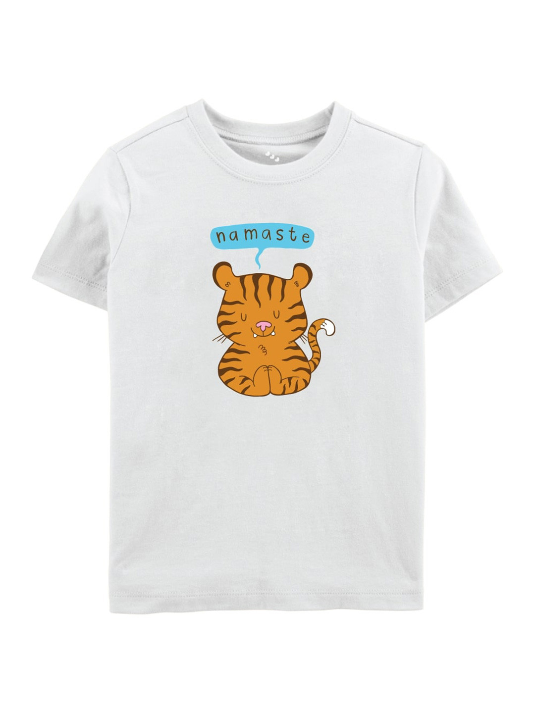 Zeezeezoo Kids White & Orange Namaste Tiger Printed Pure Cotton T-shirt