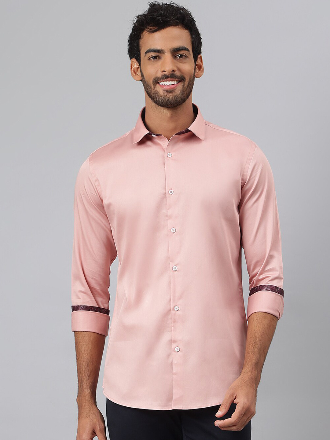 MR BUTTON Men Pink Smart Slim Fit Casual Shirt
