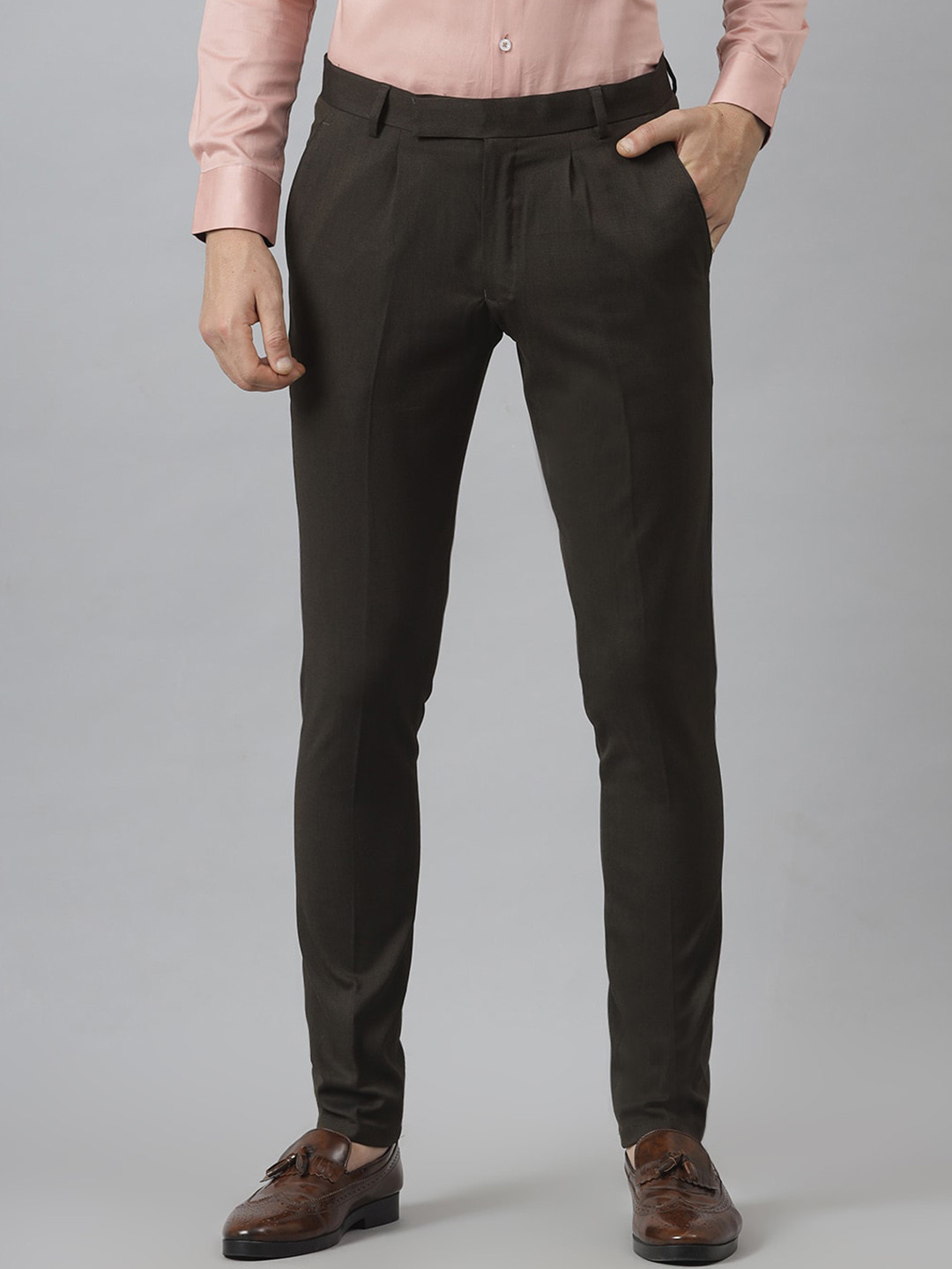 MR BUTTON Men Brown Slim Fit Trousers