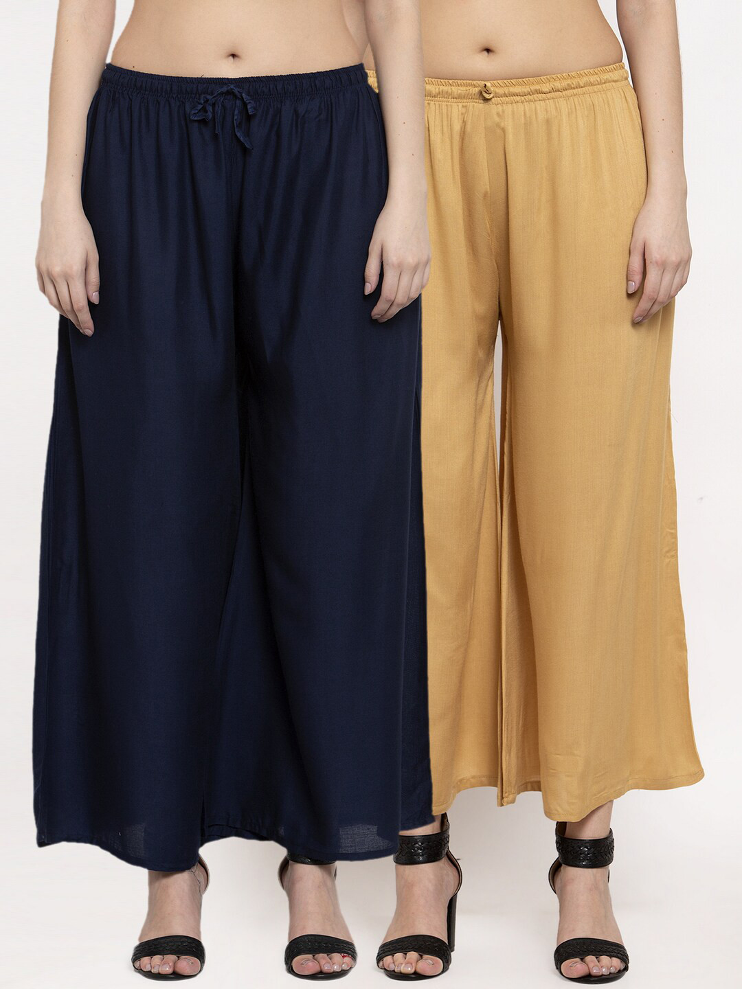 Miaz Lifestyle Women Pak of 2 Navy Blue & Beige Solid Palazzos