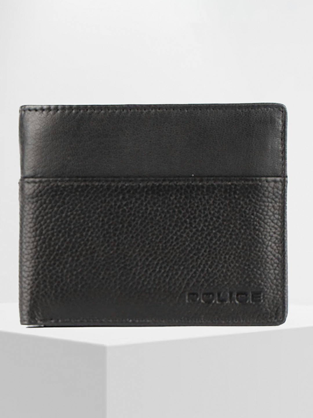 Police Men Black Leather Two Fold Wallet