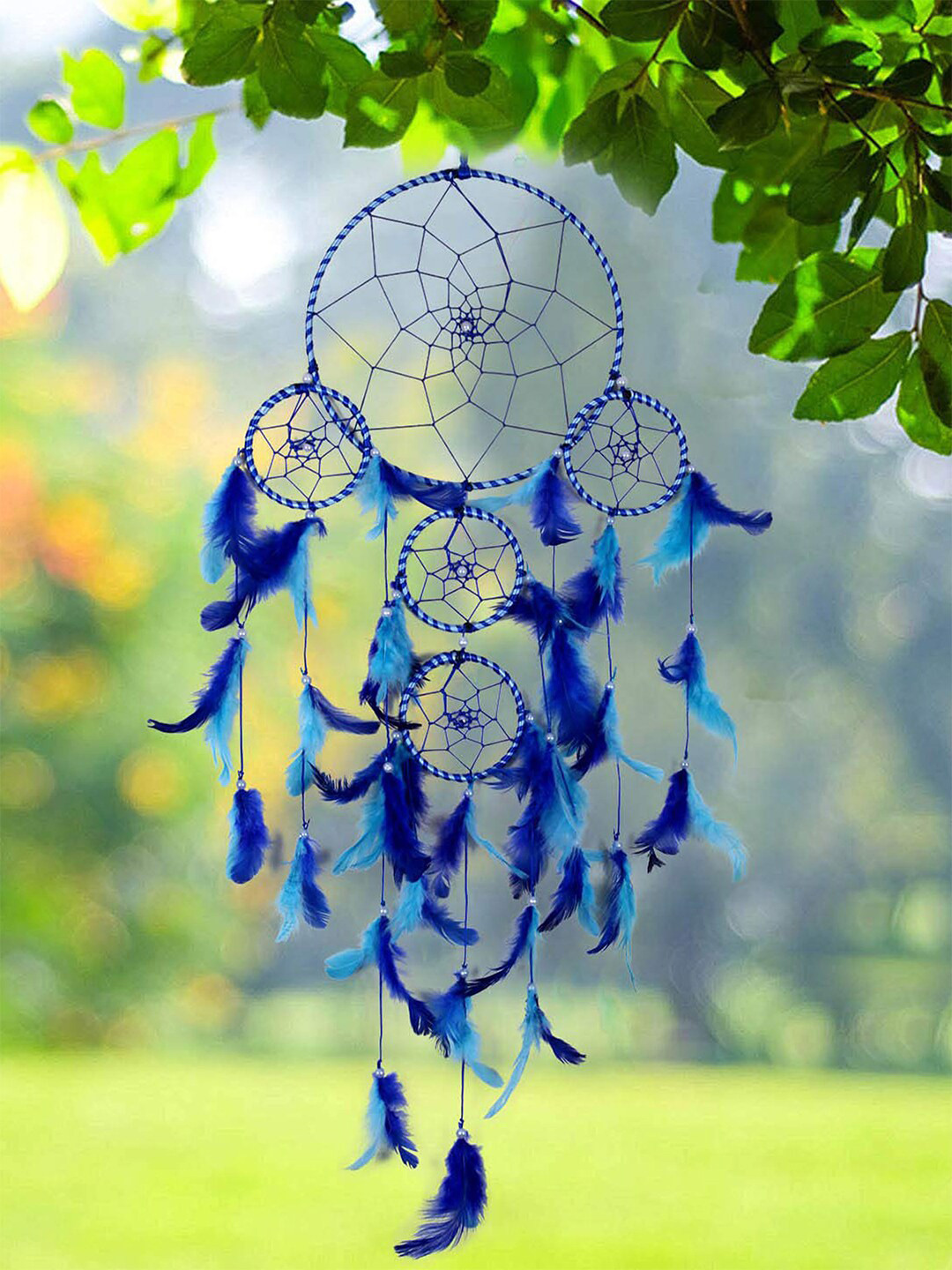 DULI Blue Handmade Blue 5 Rings Dream Catcher