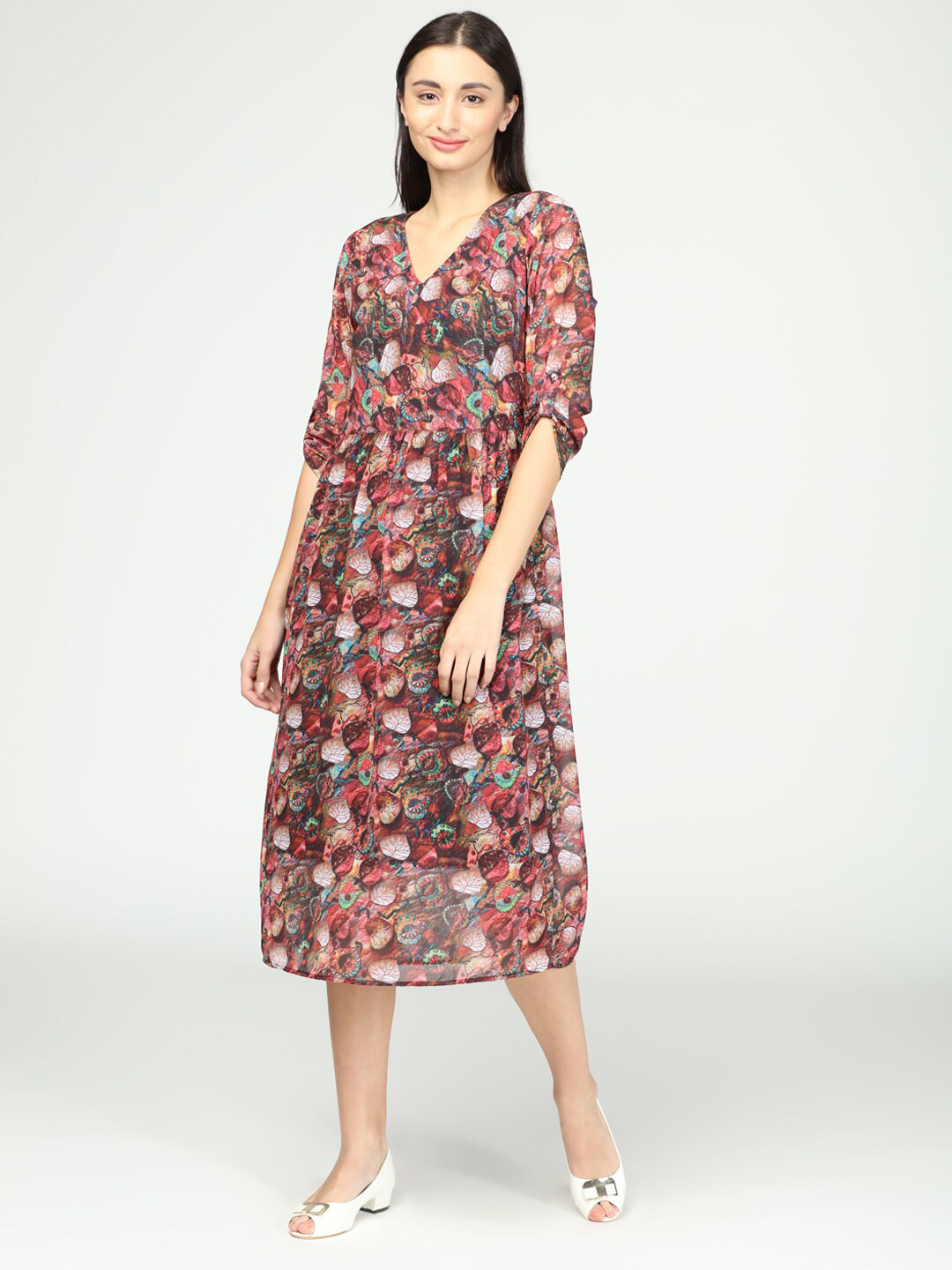 IDK Maroon Floral Midi Dress