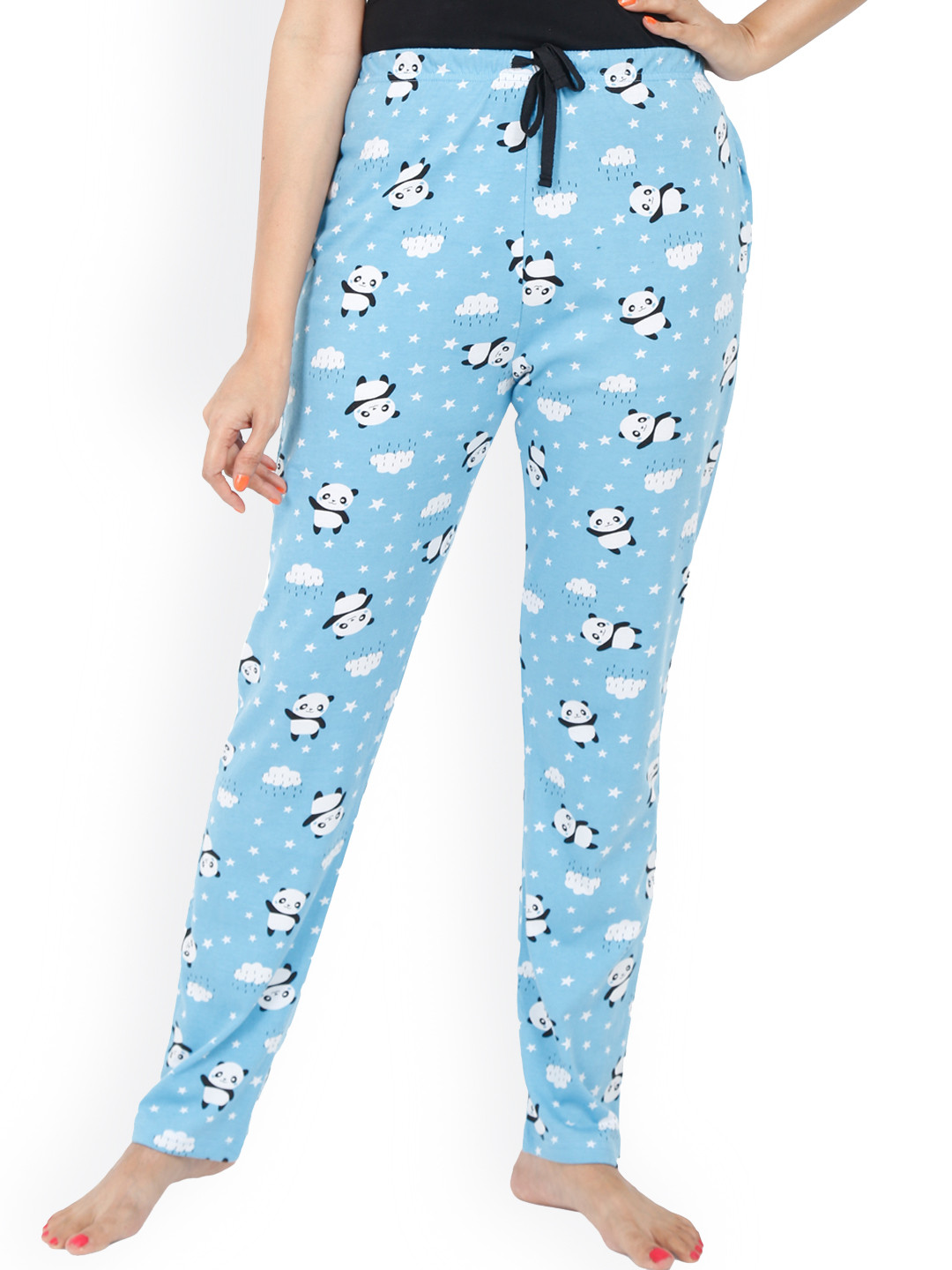 9shines Label Women Blue & White Panda Printed Lounge Pants