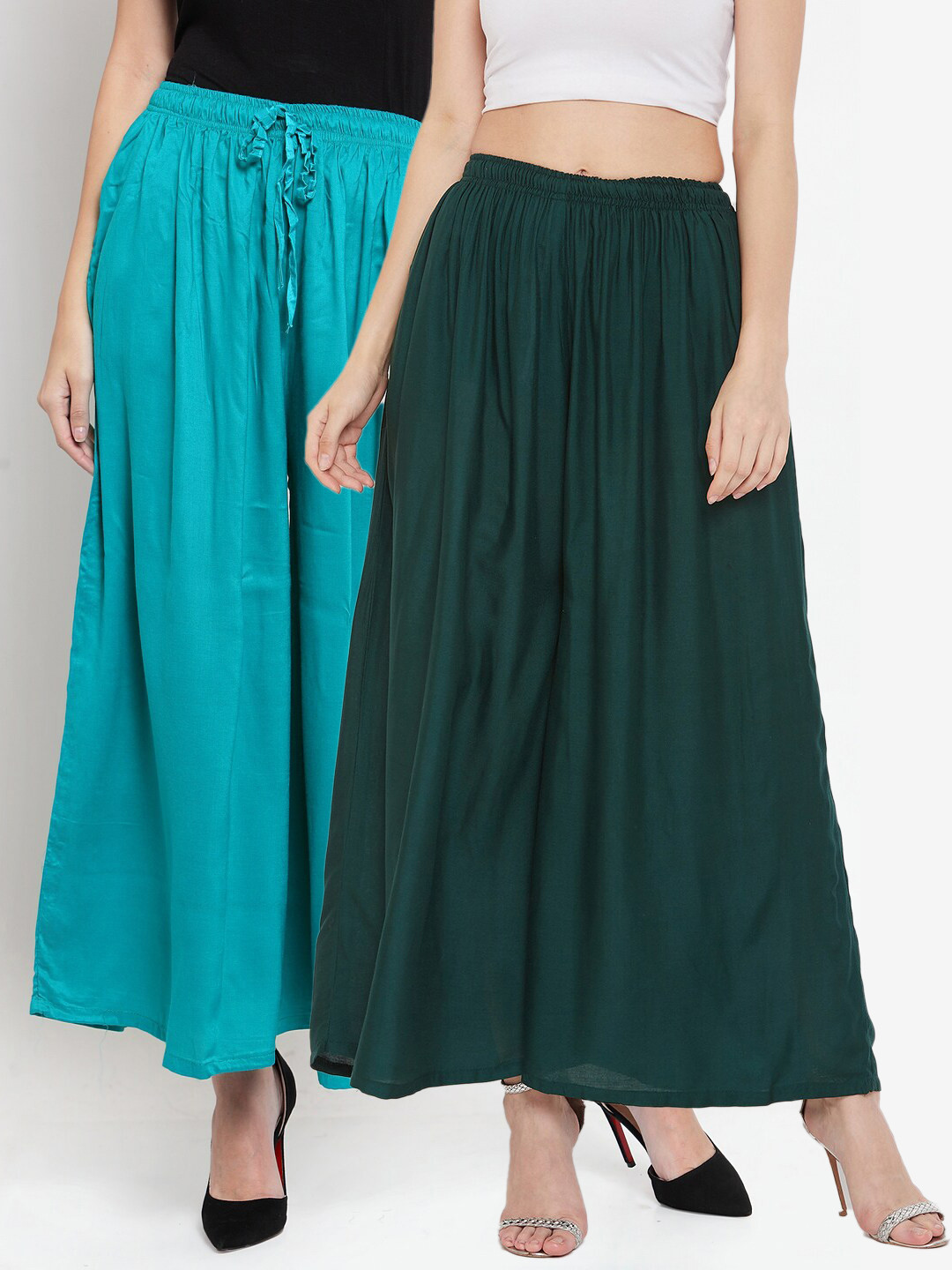 Clora Creation Women Pack Of 2 Turquoise Blue & Green Solid Palazzos