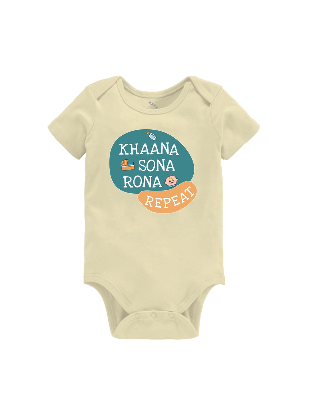 Zeezeezoo Infants Yellow Khaana Sona Rona Printed Cotton Bodysuit