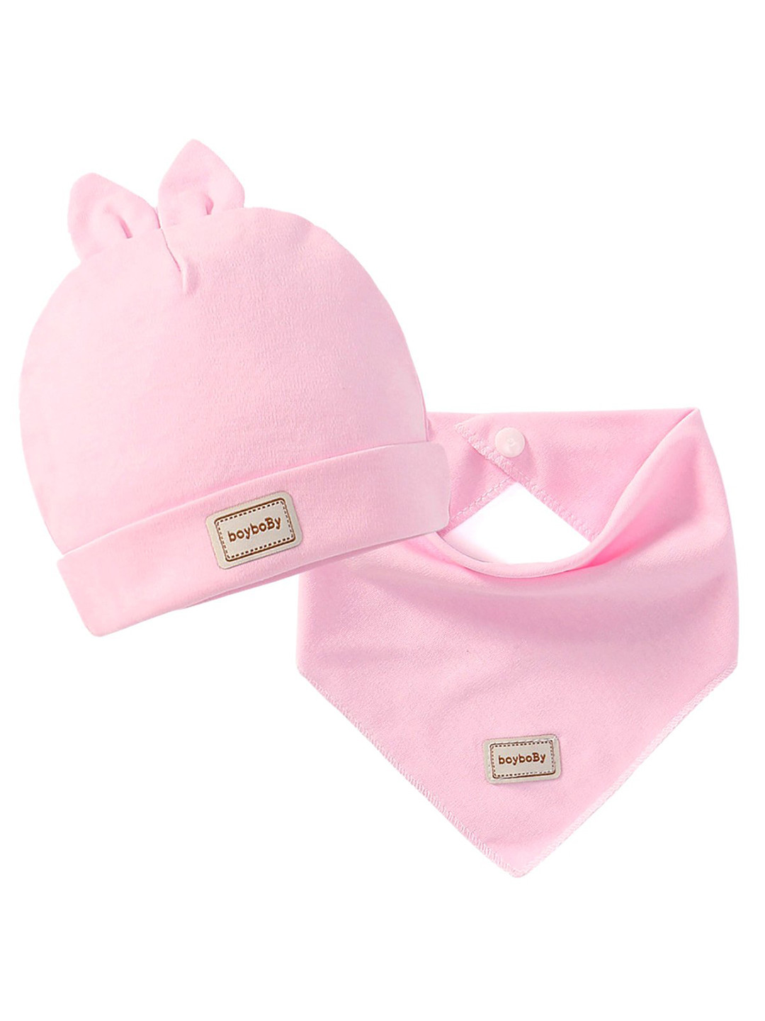 SYGA Kids Pink Solid Bib & Beanie