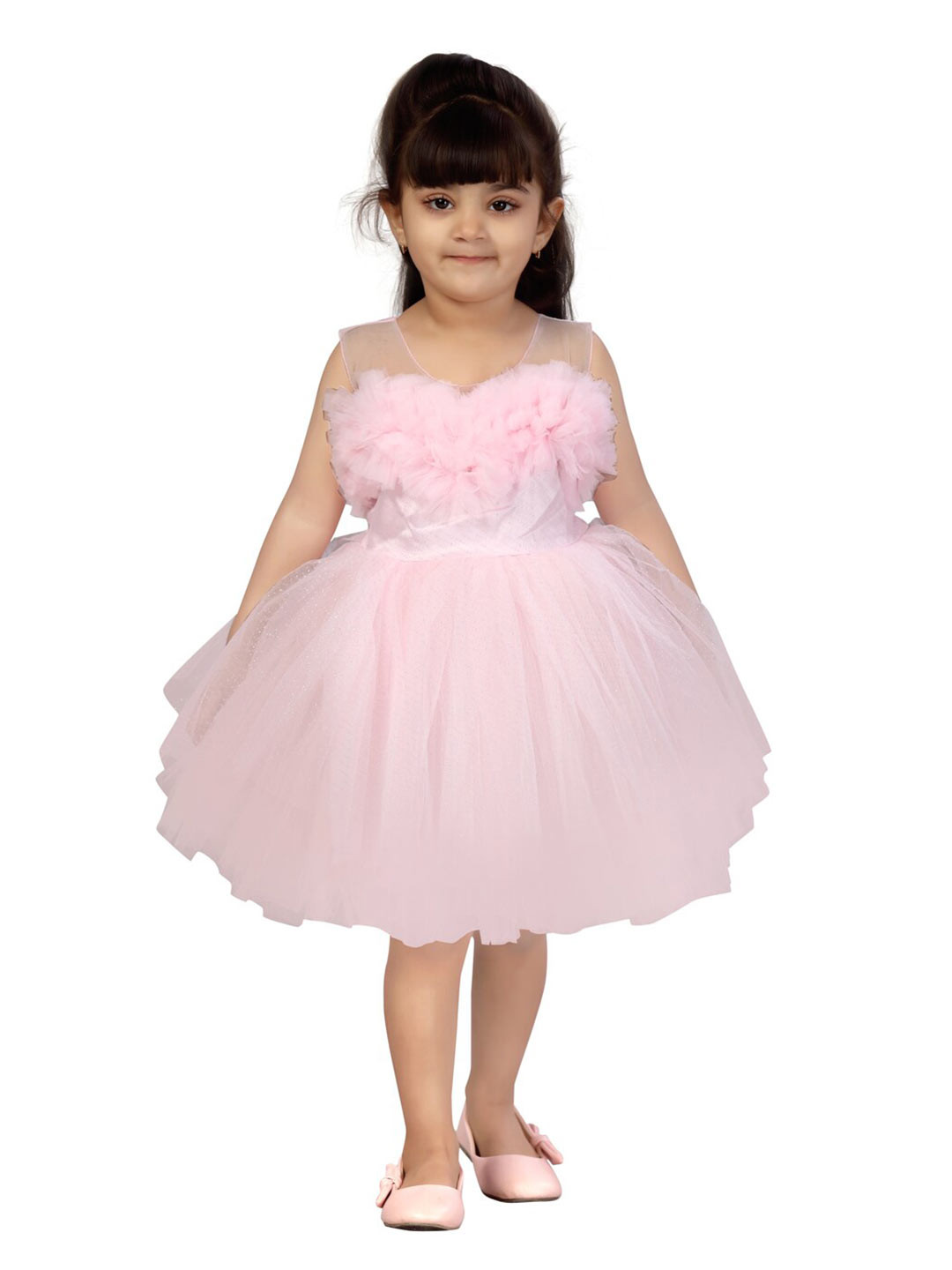 Aarika Girls Pink Applique Detail Net Dress