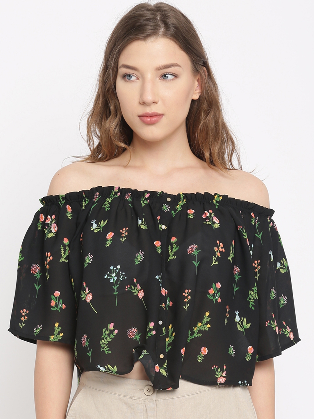 black floral bardot top