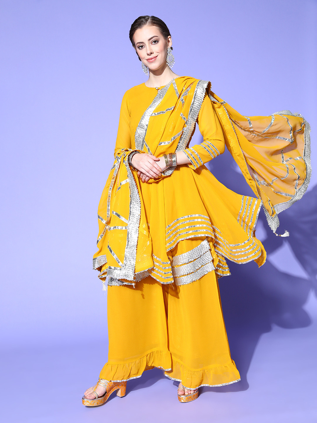 Chhabra 555 Women Mustard Yellow Gotta Patti Kurta with Palazzos &  Dupatta