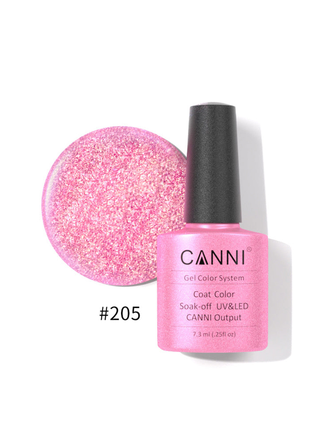 CANNI Gel Color System Coat Color Soak-Off UV&LED Gel Nail Polish - Glitter Pink 205